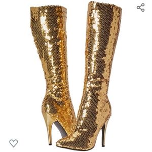 👢 Gold Sequin High Heel Boots 10 NIB 👢
